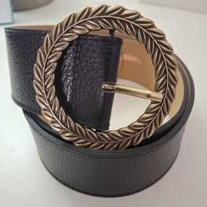 Persaman New York Black Leather Belt with Gold Buckle